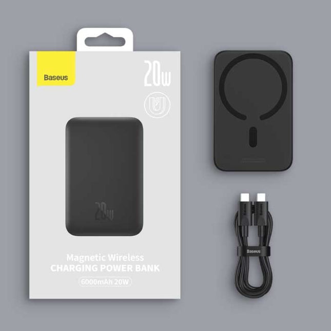 10.000mAh Mini Magnetische Qi Powerbank voor Mobiele Telefoons - 20W PD Oplader Draadloos Batterij Accu Zwart