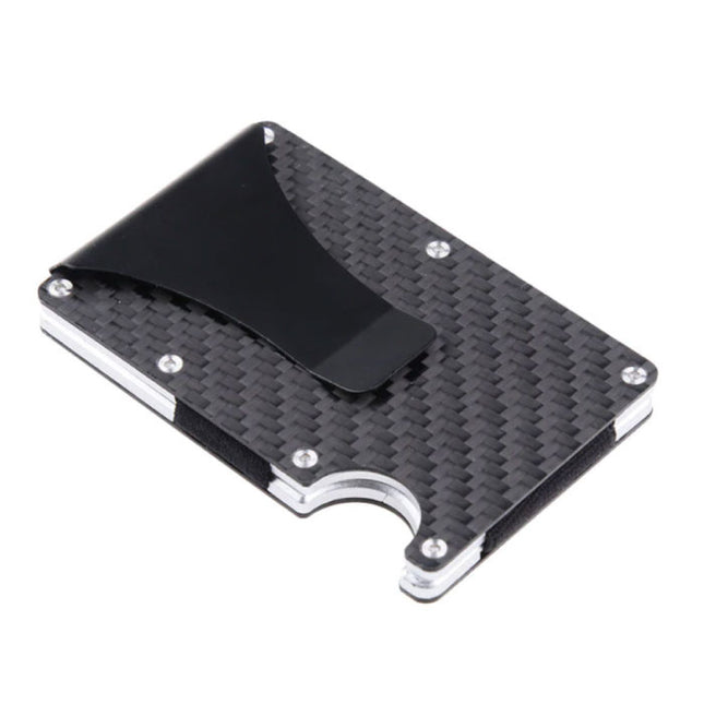 Aluminium Carbon Fiber Wallet - Portemonnee Portefeuille Pasjeshouder Krediet Kaart Geld Clip - Zwart