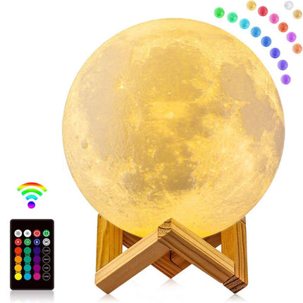 3D RGB Sterren Maan Galaxy Lamp 20cm met Afstandsbediening - Sfeerlamp Tafellamp Sterrenhemel Projector