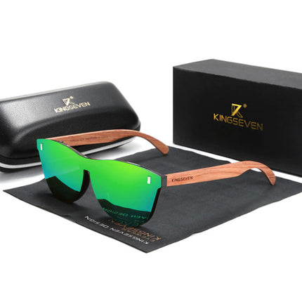 Luxe Zonnebril met Houten Montuur - UV400 en Polarisatie Filter voor Vrouwen - Groen