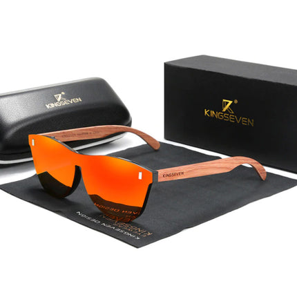 Luxe Zonnebril met Houten Montuur - UV400 en Polarisatie Filter voor Vrouwen - Oranje