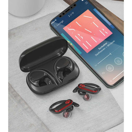 Airaux Draadloze Oortjes met Oorhaak Sport - Touch Control -  TWS Bluetooth 5.0 Wireless Buds Earphones Earbuds Oortelefoon Zwart