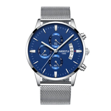 Staal Horloge voor Heren - Luxe Bandje Anoloog Uurwerk voor Mannen Kwarts Blauw