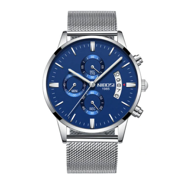 Staal Horloge voor Heren - Luxe Bandje Anoloog Uurwerk voor Mannen Kwarts Blauw