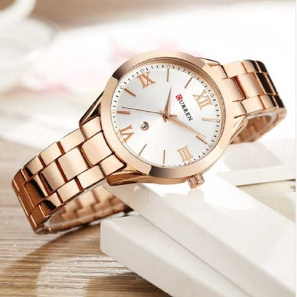 Gouden Luxe Horloge voor Dames - Roestvrij Staal Armband 3 ATM Kwarts Polshorloge Rose Gold