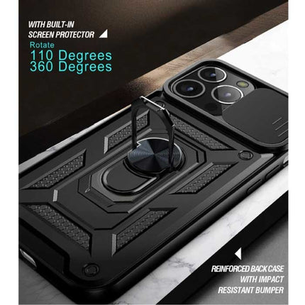 iPhone 14 Pro Max - Armor Hoesje met Kickstand en Camera Bescherming - Pop Grip Cover Case Zilver