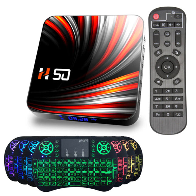 H50 TV Box Mediaspeler met Draadloos RGB Toetsenbord - Android 10 - 4K - Kodi - 4GB RAM - 64GB Opslagruimte