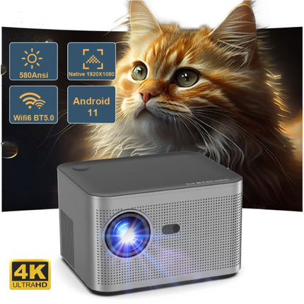 Android 11 Projector - 580 ANSI Lumen - Beamer Home Media Speler Grijs