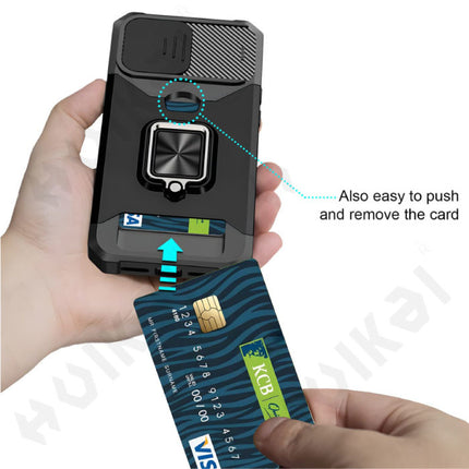 iPhone XS Max - Card Slot Hoesje met Kickstand en Camera Slide - Grip Socket Magnetische Cover Case Groen
