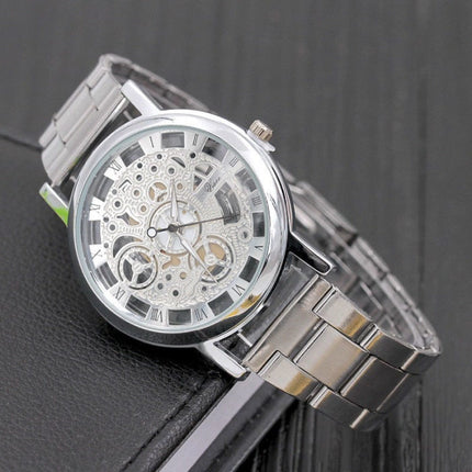 Mechanisch Hol Ontwerp Horloge Unisex - Zakelijk Mode Roestvrij Staal Luxe Polshorloge Zilver