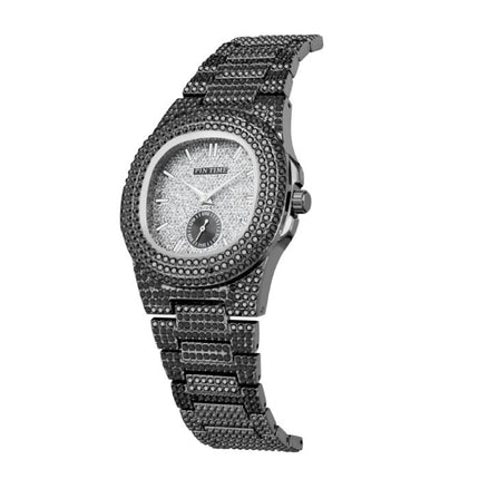 Full Diamond Luxe Horloge voor Heren - Roestvrij Staal Kwarts Uurwerk met Opbergdoosje Zilver