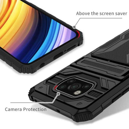 Xiaomi Poco X3 - Armor Card Slot Hoesje met Kickstand - Wallet Cover Case Groen