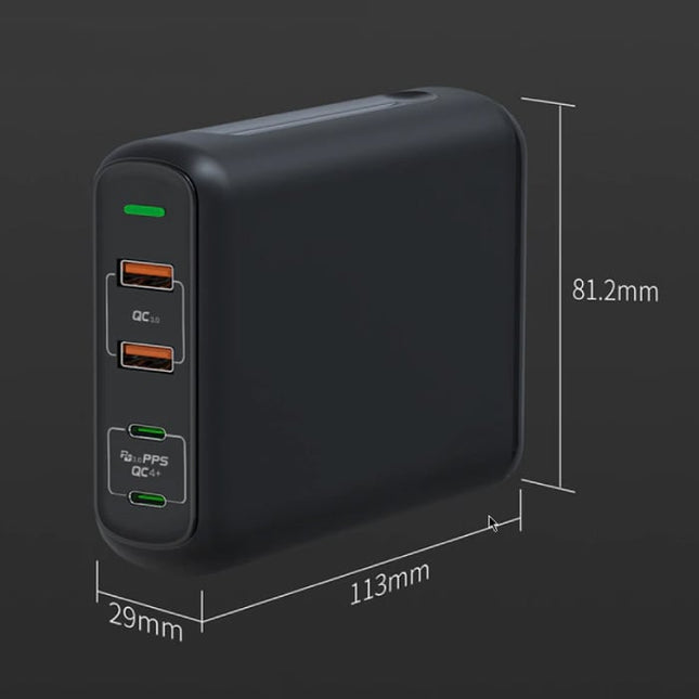 4-Port Oplaadstation - PPS / QC3.0 - 150W USB Oplader Muur Stekkerlader Wallcharger Thuislader Adapter Zwart
