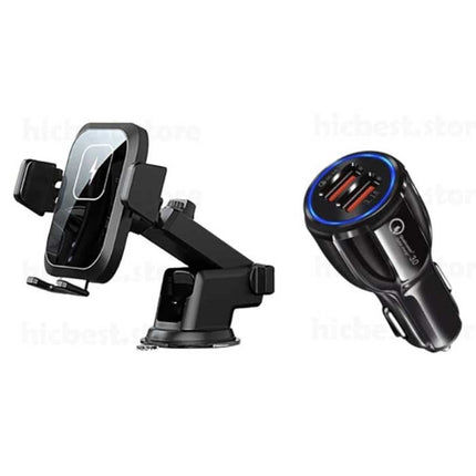 Qi Draadloze Autolader met Quick Charge 3.0 Adapter - Dashboard Stand Oplader Universeel Wireless Car Charging Pad Zwart