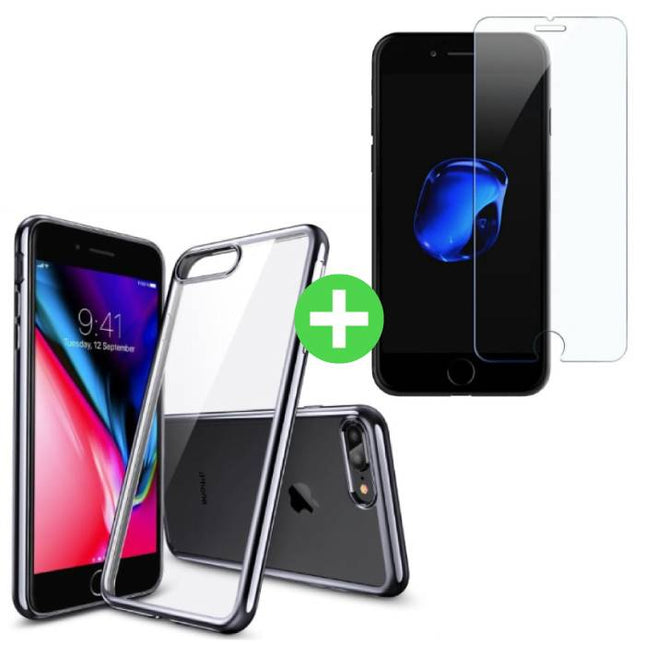 iPhone 8 Plus Transparant TPU Hoesje + Screen Protector Tempered Glass