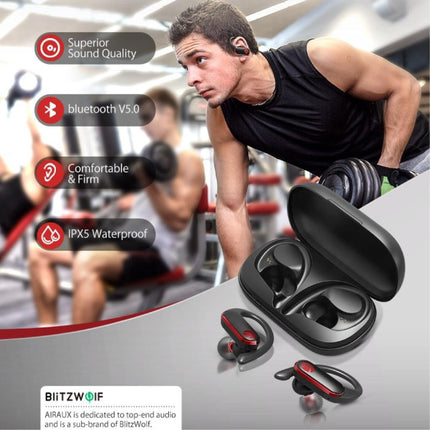 Airaux Draadloze Oortjes met Oorhaak Sport - Touch Control -  TWS Bluetooth 5.0 Wireless Buds Earphones Earbuds Oortelefoon Zwart