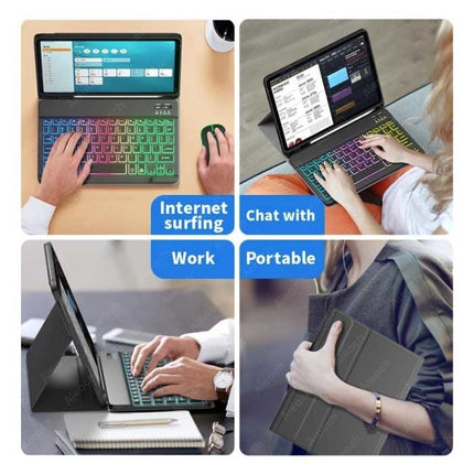 RGB Toetsenbord Hoes en Muis voor iPad 10.2" - QWERTY Multifunctionele Keyboard Bluetooth Smart Cover Case Hoesje Blauw