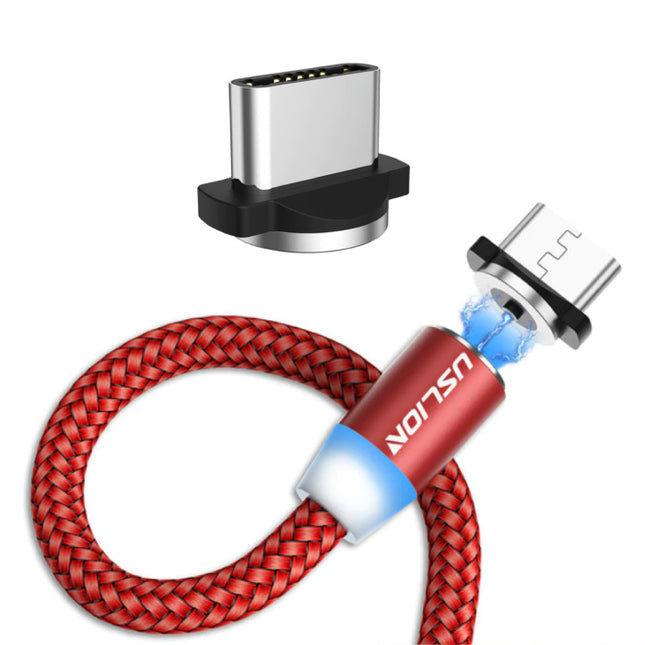 USB-C Magnetische Oplaadkabel 1 Meter Type C - Gevlochten Nylon Oplader Data Kabel Android Rood