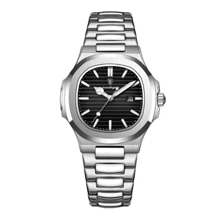 Luxe Vierkant Kwarts Horloge - 3 ATM Waterdicht Lichtgevend Heren Dames Unisex Roestvrij Staal - Zilver Zwart