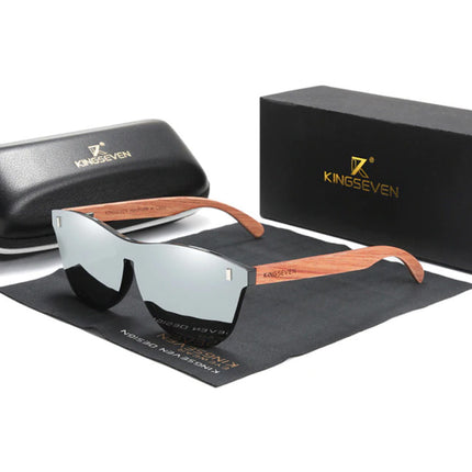 Luxe Zonnebril met Houten Montuur - UV400 en Polarisatie Filter voor Vrouwen - Zilver