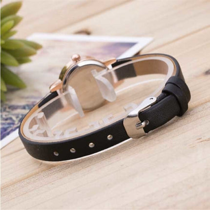 Vintage Horloge met Kleine Wijzerplaat voor Dames - Leren Band Kwarts Polshorloge Zwart