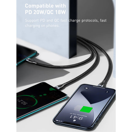 3 in 1 Oplaadkabel - iPhone Lightning / USB-C / Micro-USB - 1.2 Meter Oplader Gevlochten Nylon Data Kabel Zwart