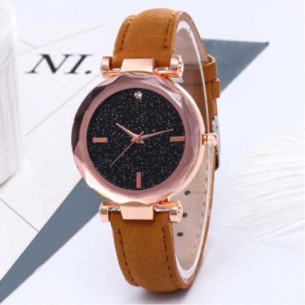 Minimalistisch Horloge Sterrenhemel voor Dames - Modieus Casual Leren Bandje Kwarts Bruin