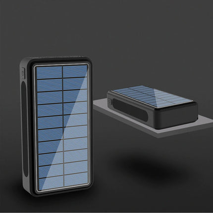 Qi Draadloze Solar Powerbank met 4 Poorten 80.000mAh - Ingebouwde Zaklamp - Externe Noodaccu Batterij Oplader Charger Zon Zwart