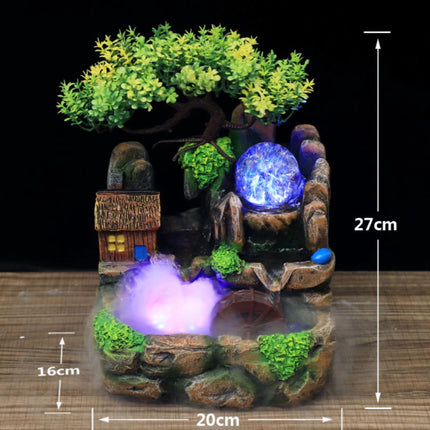Sier Waterval Zen Garden Watermolen met Nebulizer - LED Kristallen Bal Bonsai Boom Feng Shui Fontein Decor Ornament