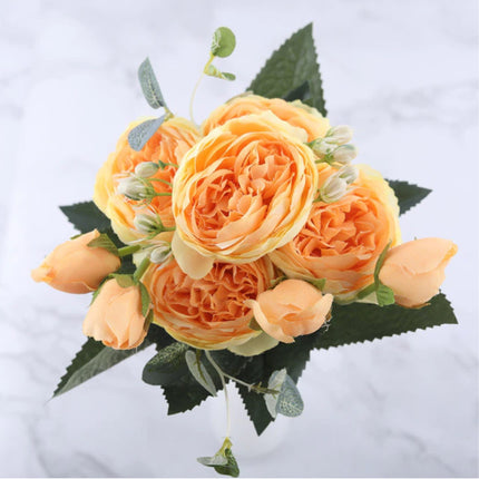 Kunst Boeket - Zijden Rozen Roos Bloemen Luxe Boeketten Decor Ornament Geel