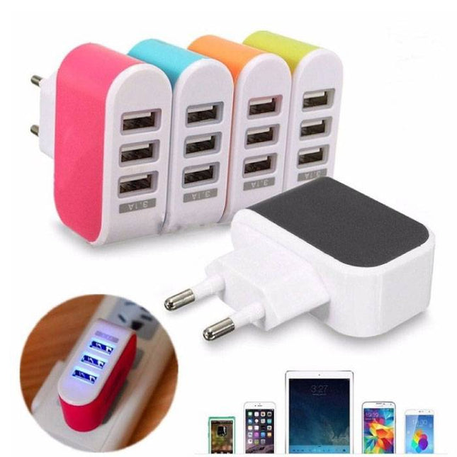 2-Pack Triple (3x) USB Port iPhone/Android Muur Oplader Wallcharger AC Thuis 