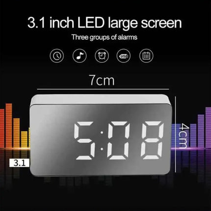 Spiegel Alarm Klok - LED Snooze Wekker Nachtlampje - Wit