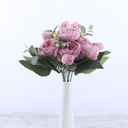 Kunst Boeket - Zijden Rozen Roos Bloemen Luxe Boeketten Decor Ornament Rood