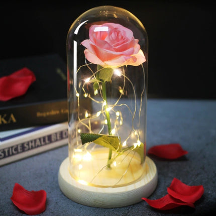 Kunst Roos in Glazen Stolp met Verlichting - Zijden Rozen Bloemen Luxe Glas Decor Ornament
