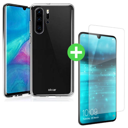 Huawei P30 Pro Transparant TPU Hoesje + Screen Protector Tempered Glass