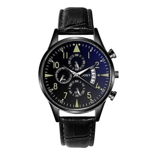 Stijlvol Luxe Horloge voor Heren - Lichtgevend Kwarts Uurwerk Leren Band met Kalender Zwart Goud
