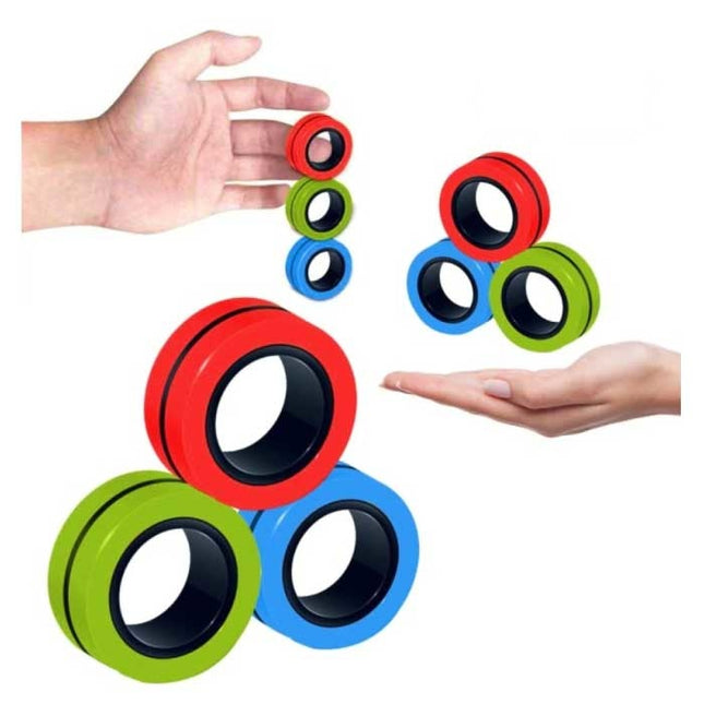 3-Pack Magnetische Ring Fidget Spinner - Anti Stress Hand Draaier Speelgoed Toy Rood-Groen-Blauw