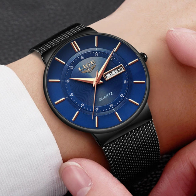 Kwarts Uurwerk Heren - Anoloog Luxe Horloge voor Mannen Zwart-Blauw
