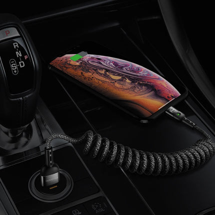 Gekrulde Lightning USB Oplaadkabel voor iPhone - Spiraal Nylon Datakabel 1.8 Meter Oplader Kabel Zwart