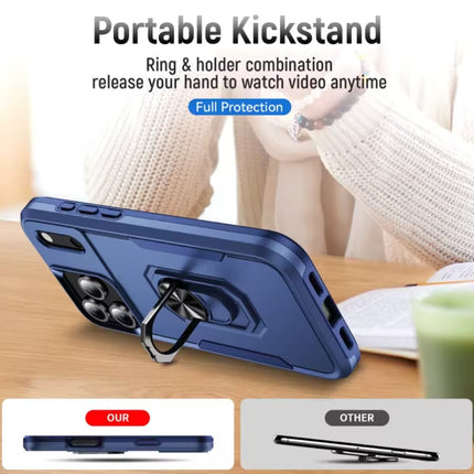 iPhone 17 - Militair Shockproof Hoesje met Kickstand - Grip Socket Magnetische Cover Case - Wit