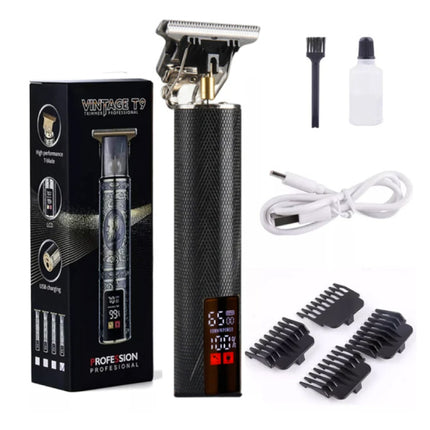 Retro T9 Tondeuse met LCD Scherm - Draadloze Trimmer Elektrisch Scheermachine - Zwart