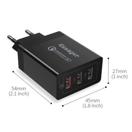 3x Port Triple USB Stekkerlader 30W - Quick Charge 3.0 Muur Oplader Wallcharger AC Thuislader Adapter Zwart