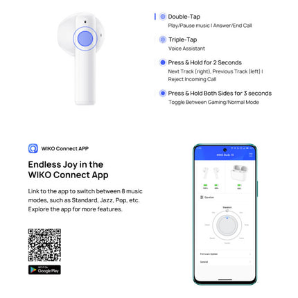 Buds 10 Draadloze Oordopjes - Touch Control Oortjes ENC TWS Bluetooth 5.2 Wit
