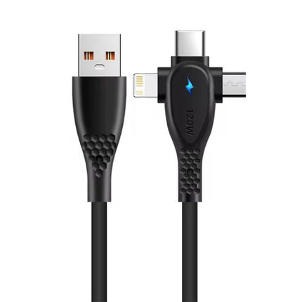 3 in 1 USB Oplaadkabel - iPhone Lightning / USB-C / Micro-USB - 1.5 Meter Oplader Data Kabel - Zwart