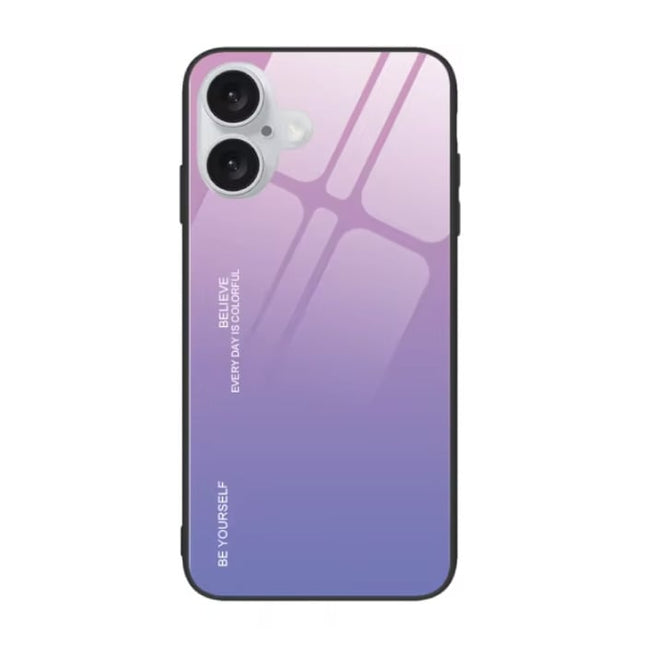 iPhone 15 Hoesje Gradient - TPU en 9H Glas - Shockproof Glossy Case Cover - Roze-Paars