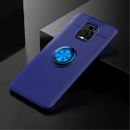 Xiaomi Mi 10 Lite Hoesje met Metalen Ring  - Auto Focus Shockproof Case Cover Cas TPU Blauw + Kickstand
