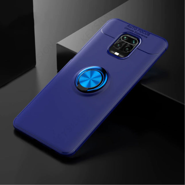 Xiaomi Mi 10 Lite Hoesje met Metalen Ring  - Auto Focus Shockproof Case Cover Cas TPU Blauw + Kickstand