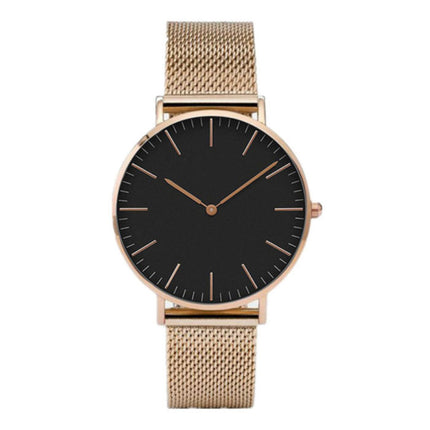 Minimalistisch Horloge voor Dames - Modieus Kwarts Uurwerk Mesh Bandje Rose Gold Zwart