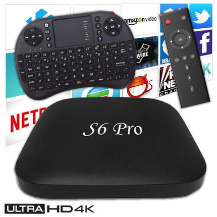 S6 Pro 4K TV Box Mediaspeler Android Kodi - 2GB RAM - 16GB Opslagruimte + Draadloos Toetsenbord