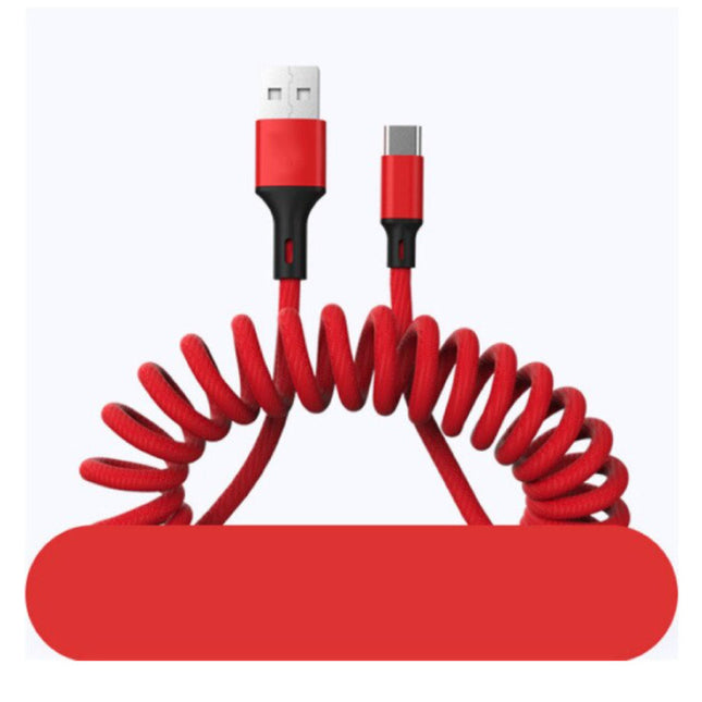 Gekrulde USB-C Oplaadkabel - 5A Spiraal Veer Datakabel 1.5 Meter Oplader Kabel Rood